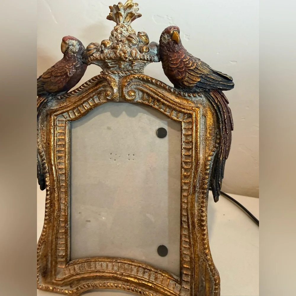 VINTAGE TROPIC OF PARADISE PARROT PHOTO FRAME W/ FRUIT BASKET 4” X 6” Hand Paint